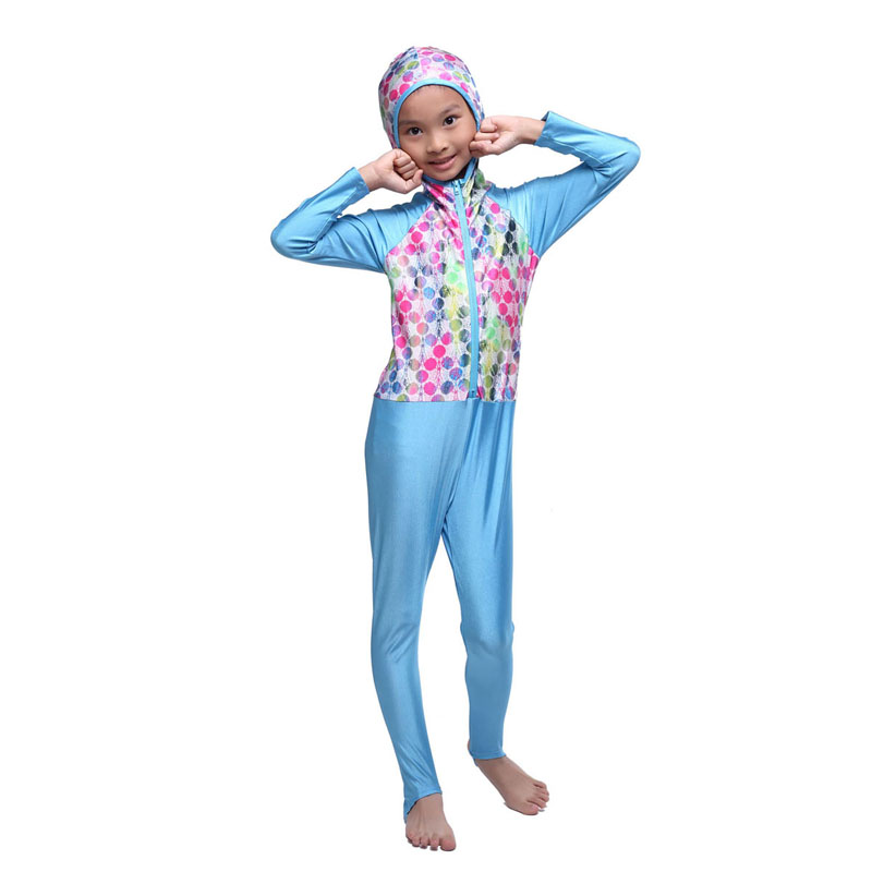 girl's Islamic Muslim conjoined swimsuit child's a one-piece suit consists of cap, jacket and pant