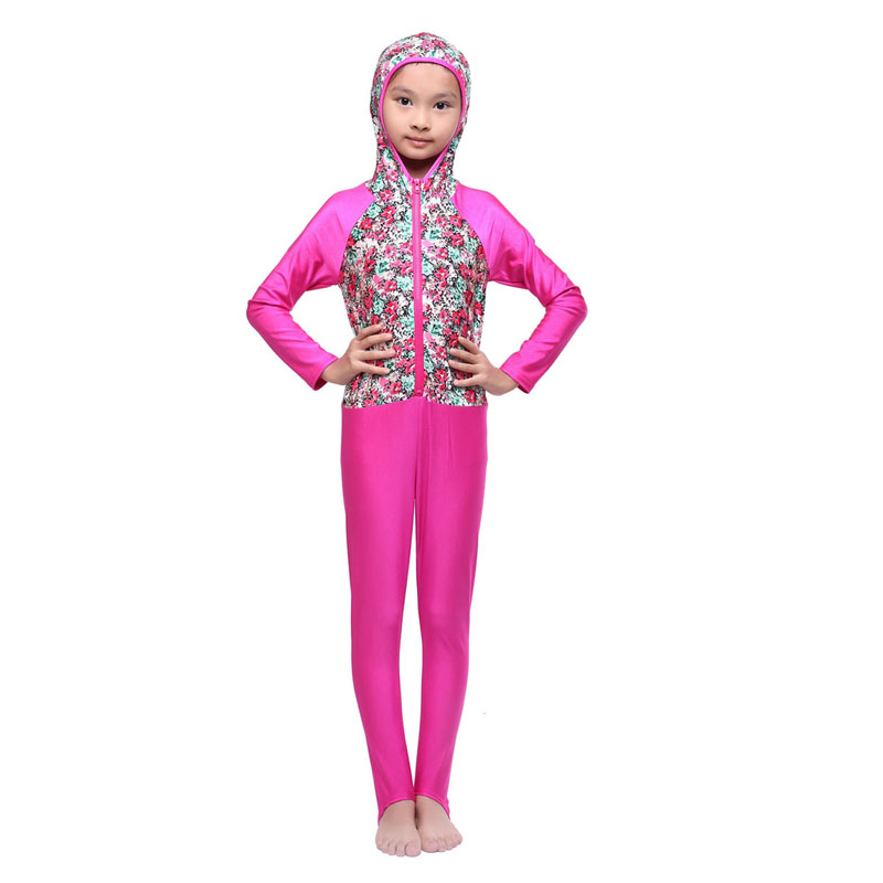 girl's Islamic Muslim conjoined swimsuit child's a one-piece suit consists of cap, jacket and pant