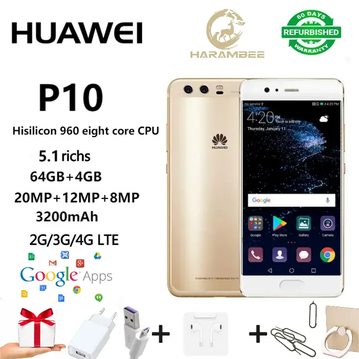 Refurbished  Huawei smart Phone P10 4GB + 64GB 20MP + 8mp smart phones 4G   phone fingerprint unlocking Phone