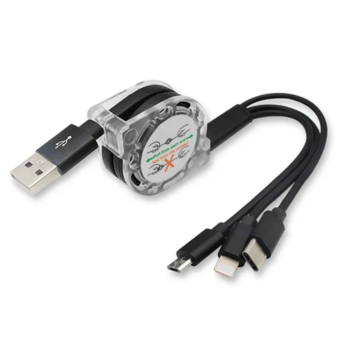 One-to-three telescopic charging cable for iOS Type-C Android universal mobile phone data cable