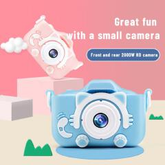 Cute Cat Children's Digital Camera Silicone Cover Color Screen Dual Self Shooting Video Digital Camera for Children's Birthday and Christmas Gifts