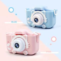 Cute Cat Children's Digital Camera Silicone Cover Color Screen Dual Self Shooting Video Digital Camera for Children's Birthday and Christmas Gifts