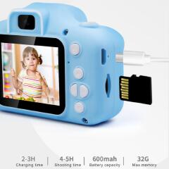 Cute Cat Children's Digital Camera Silicone Cover Color Screen Dual Self Shooting Video Digital Camera for Children's Birthday and Christmas Gifts