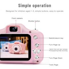 Cute Cat Children's Digital Camera Silicone Cover Color Screen Dual Self Shooting Video Digital Camera for Children's Birthday and Christmas Gifts