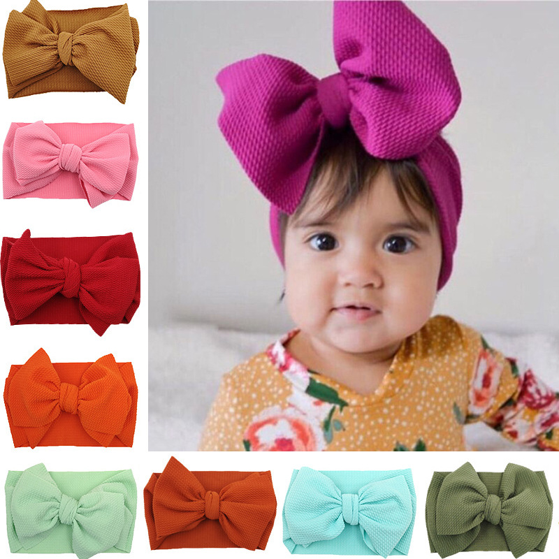 Newborn Baby Girls Headband Toddler Big Bow Hairband Cute Solid Stretch Turban Knot Head Wrap