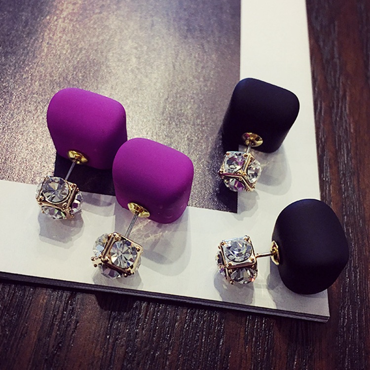 Affectionate chocolate bean pearl crystal fashion temperament long Korean style ear clip earrings earrings earrings women