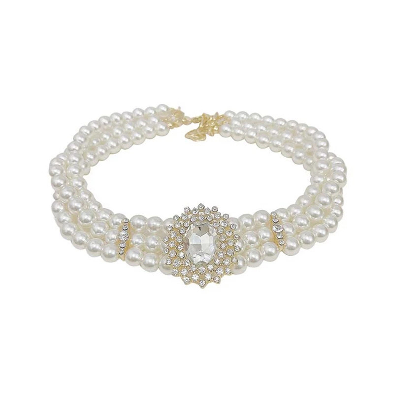Vintage Style 3 Layers Pearl Choker Necklace For Women Elegant Crystal Short Necklace Party Jewelry