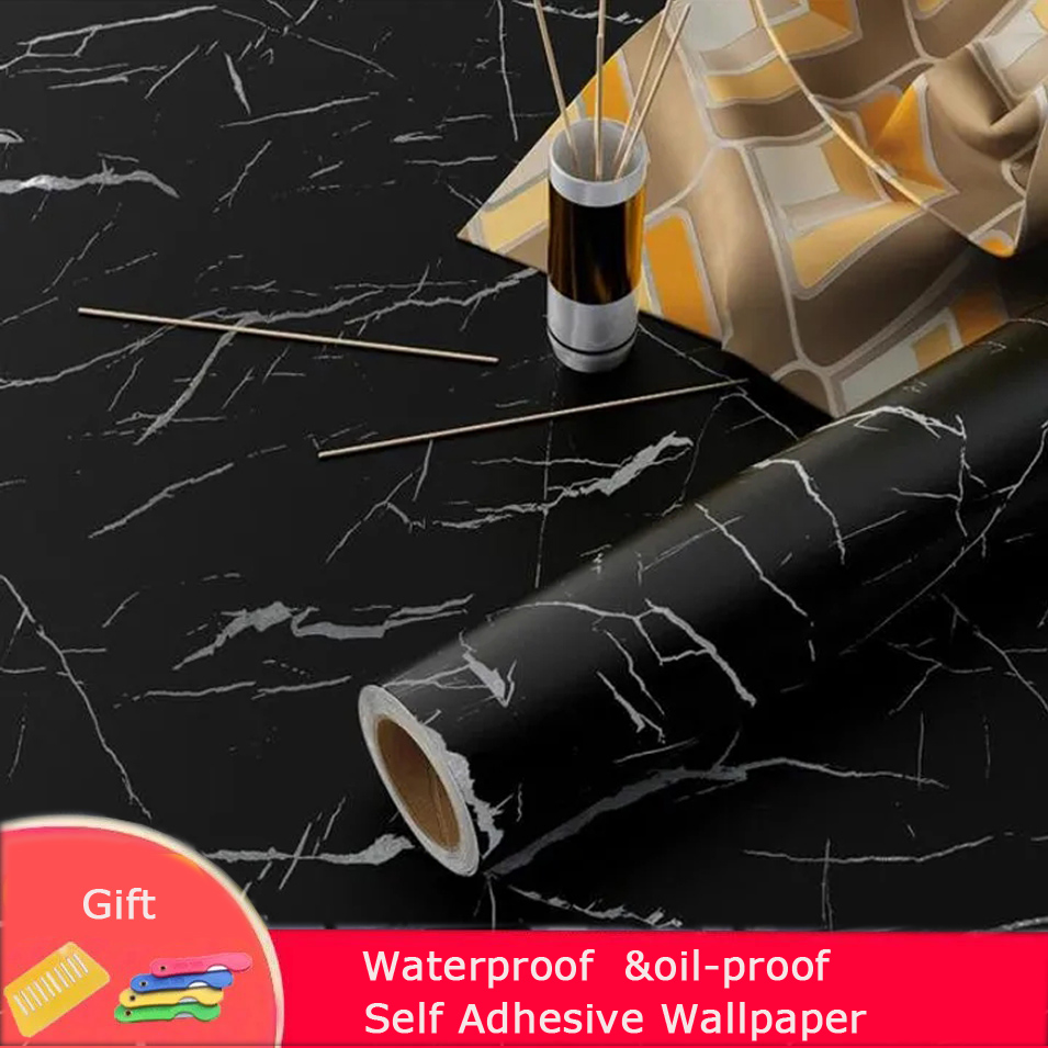Waterproof Marble Self Adhesive Wallpaper Vinyl Film Wall Stickers Bathroom Kitchen Cupboard Room Decoration Sticky Paper Decal