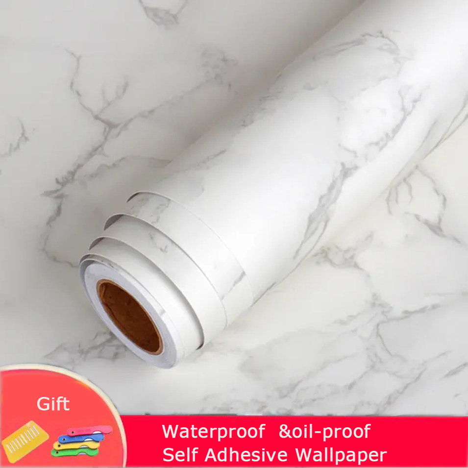 Waterproof Marble Self Adhesive Wallpaper Vinyl Film Wall Stickers Bathroom Kitchen Cupboard Room Decoration Sticky Paper Decal