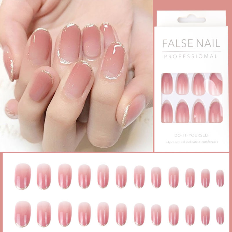 24PCS/set Fake Nails Nail Art Tips Press on False Tipsy with Glue Matte Stick Designs Clear Display Set Full Cover Artificial Detachable