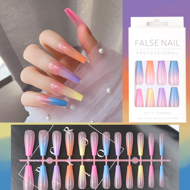 24PCS/set Fake Nails Nail Art Tips Press on False Tipsy with Glue Matte Stick Designs Clear Display Set Full Cover Artificial Detachable view 2