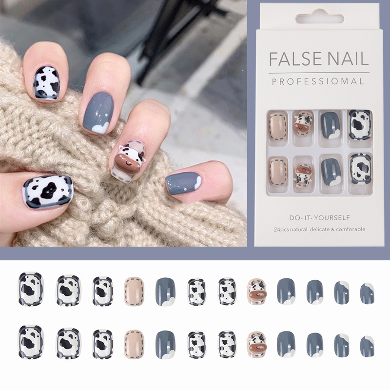 24PCS/set Fake Nails Nail Art Tips Press on False Tipsy with Glue Matte Stick Designs Clear Display Set Full Cover Artificial Detachable view 5