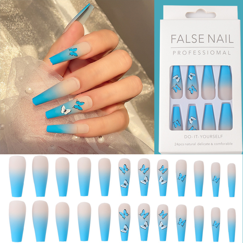 24PCS/set Fake Nails Nail Art Tips Press on False Tipsy with Glue Matte Stick Designs Clear Display Set Full Cover Artificial Detachable view 7