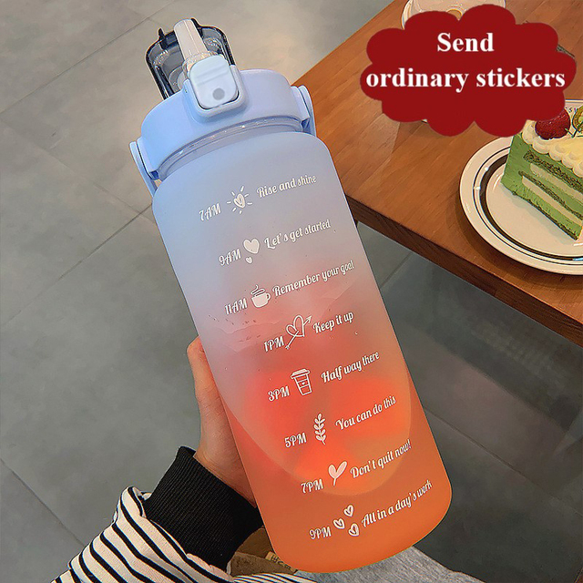 Motivational Water Bottle 2 Liters Student Drink Bottle With Straw Large Capacity Fitness Jugs Time Marker Sports Plastic Cups