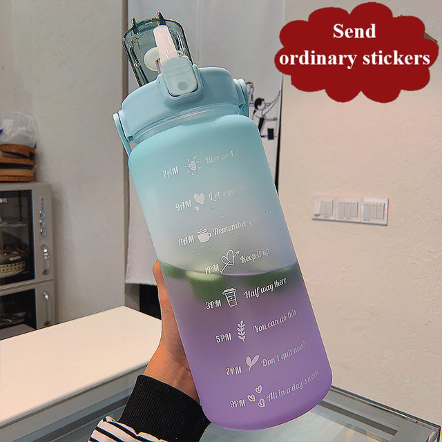 Motivational Water Bottle 2 Liters Student Drink Bottle With Straw Large Capacity Fitness Jugs Time Marker Sports Plastic Cups