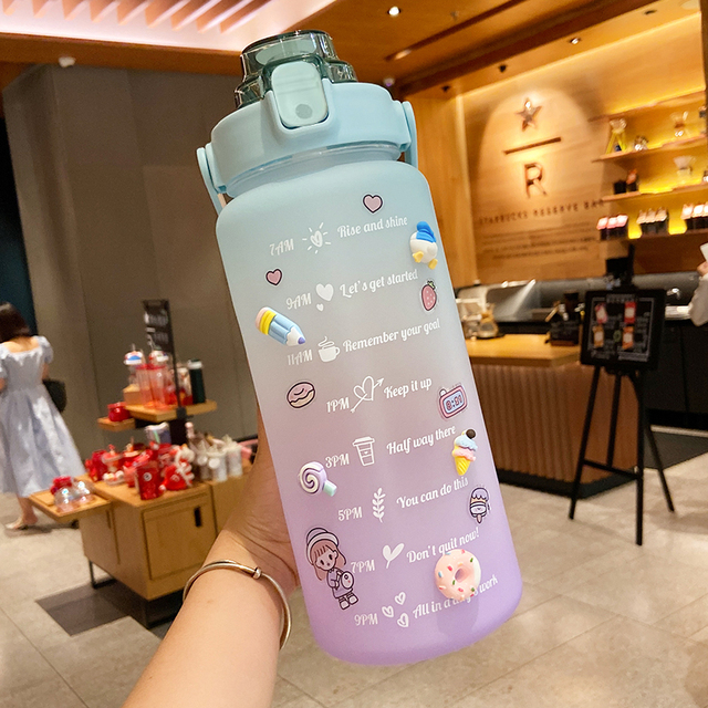 Motivational Water Bottle 2 Liters Student Drink Bottle With Straw Large Capacity Fitness Jugs Time Marker Sports Plastic Cups