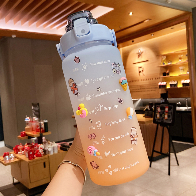 Motivational Water Bottle 2 Liters Student Drink Bottle With Straw Large Capacity Fitness Jugs Time Marker Sports Plastic Cups