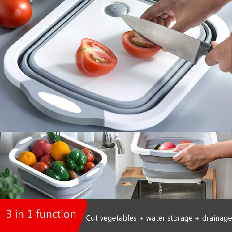 Multifunctional foldable cutting chopping board drain basin wash and cut two-in-one vegetable basin