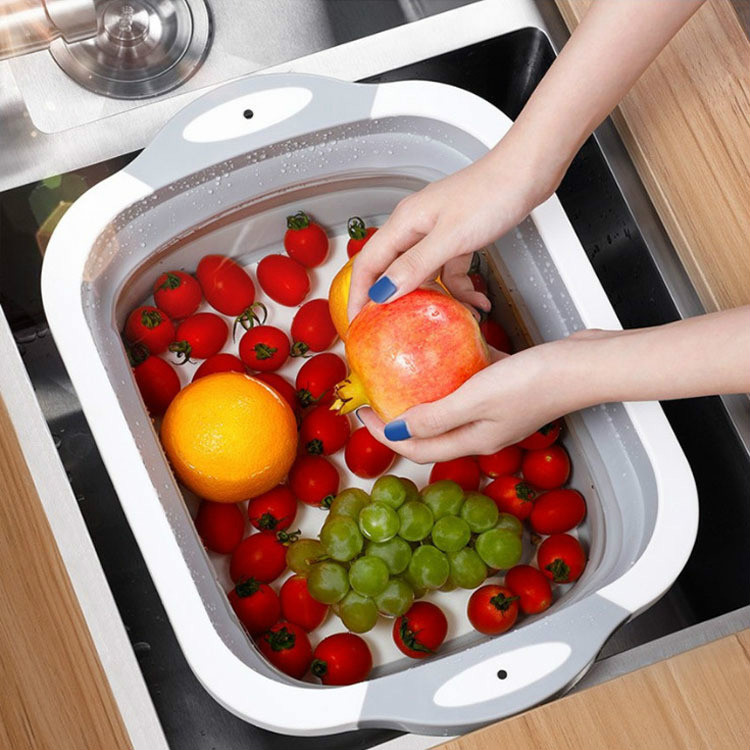 Multifunctional foldable cutting chopping board drain basin wash and cut two-in-one vegetable basin