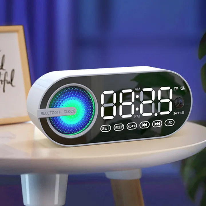 VEDO New Arrivals Computer Speakers Stereo Subwoofer Sound Bass Time Alarm Clock Smart Stereos Mini Multifunctional FM Radio Long Endurance Household White