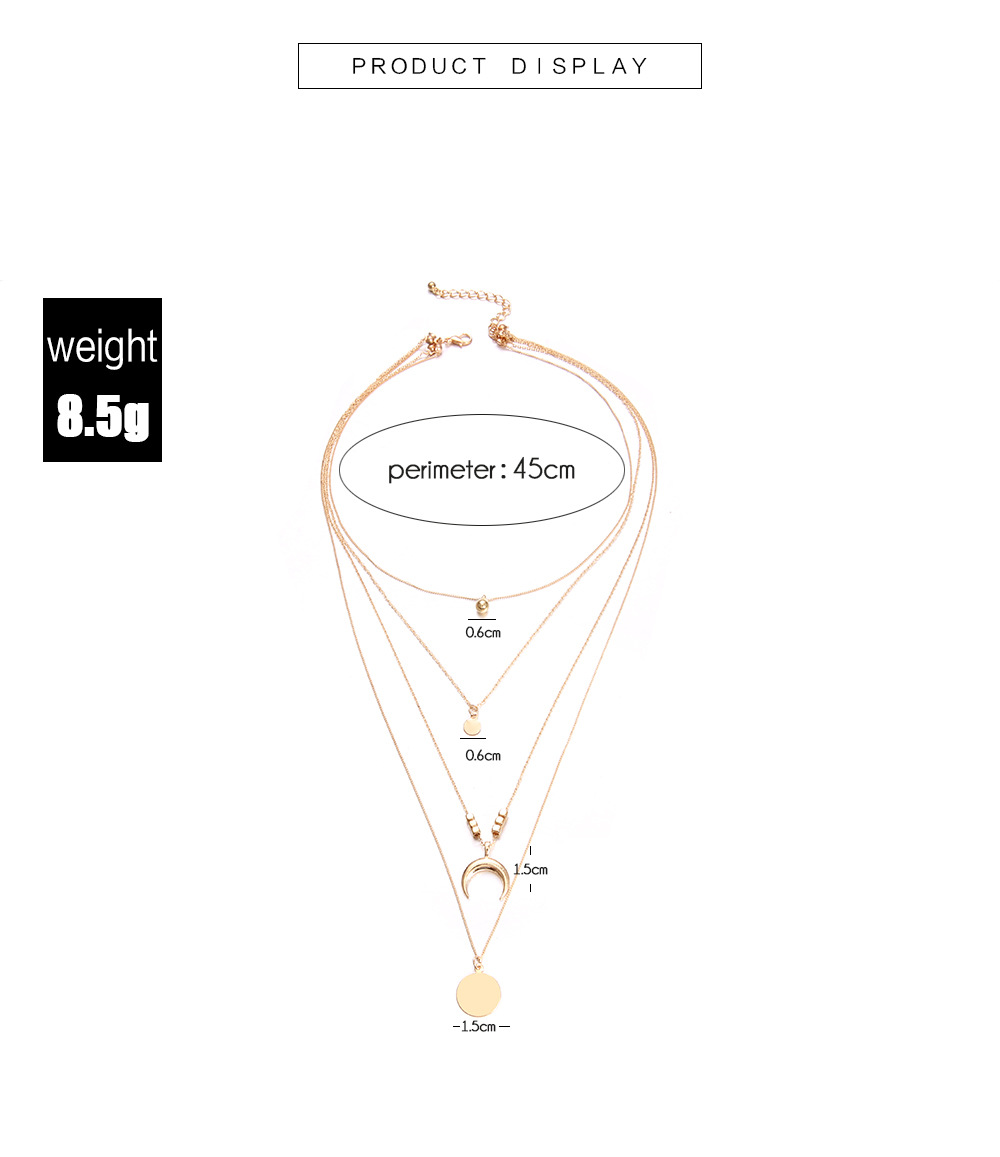 This year's popular niche design advanced sense of simple personality Fashionable multi-layer moon disc pendant women's necklace European and American accessories