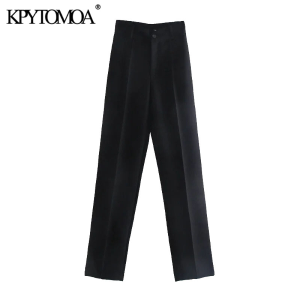 KPYTOMOA Women Chic Fashion Office Wear Solid Straight Pants Vintage High Waist Trousers &amp; Leggings