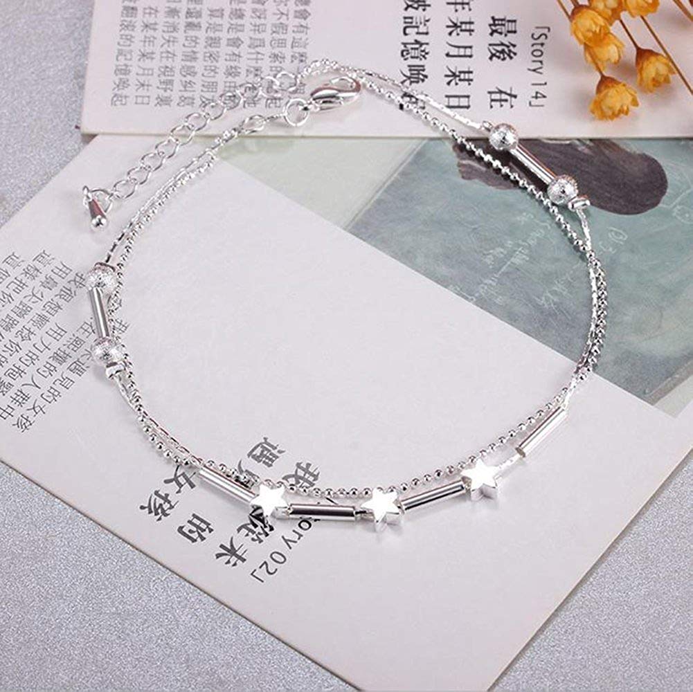 Silver Ankle Bracelet Ladies Foot Jewelry Barefoot Beach Anklet Chain Five-pointed Star Pendants