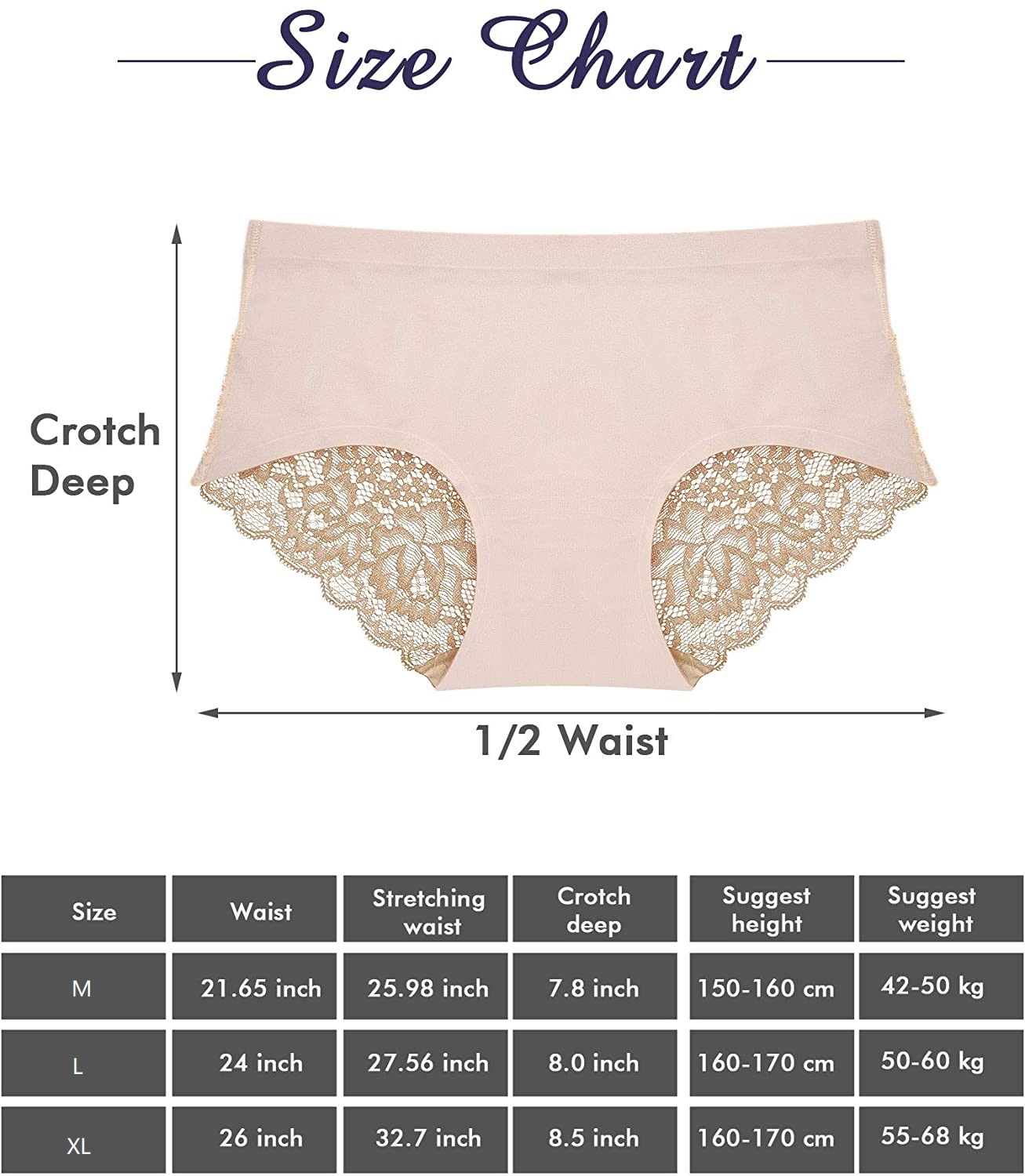 4 Pieces Women's Seamless Ice Silk Sexy Lace Briefs Hipster Middle Waist Underwear