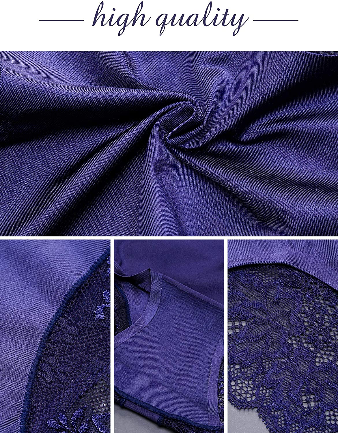4 Pieces Women's Seamless Ice Silk Sexy Lace Briefs Hipster Middle Waist Underwear