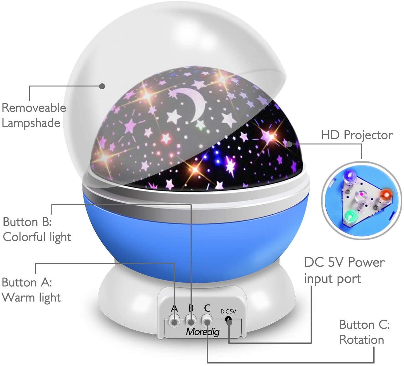 1PCS Star Projector Night Light, Baby Night Light Rotation LED Night Light for Baby Nursery Bedroom