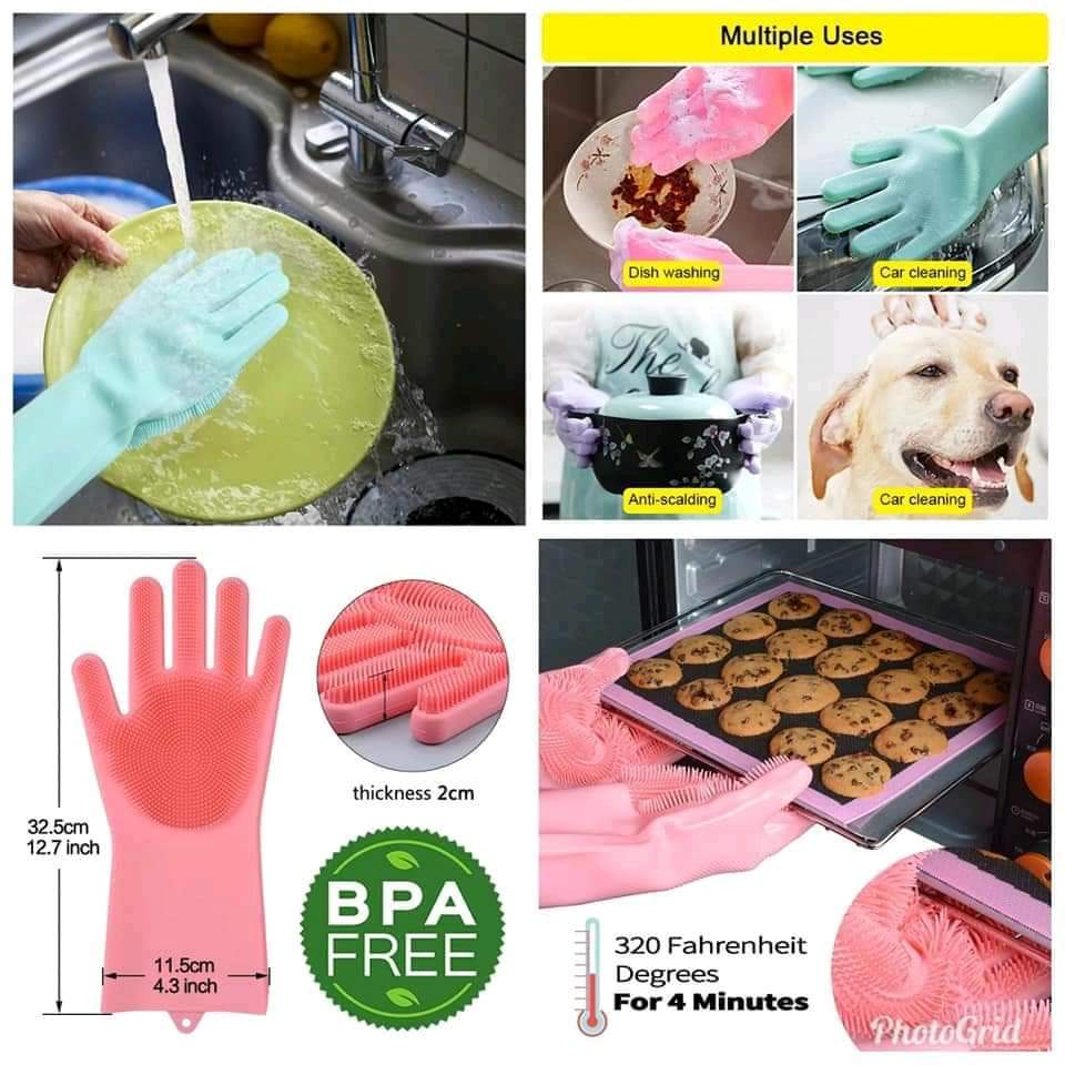 One Pair Magic Silicone Dish Washing Gloves Kitchen Gloves
