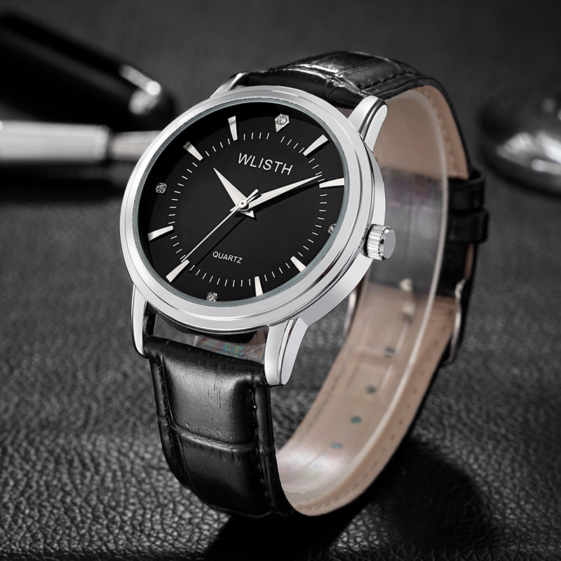 WLISTH Men  Women Lady Business Classic Simple Wrist watch Leather band Couple watch Waterproof