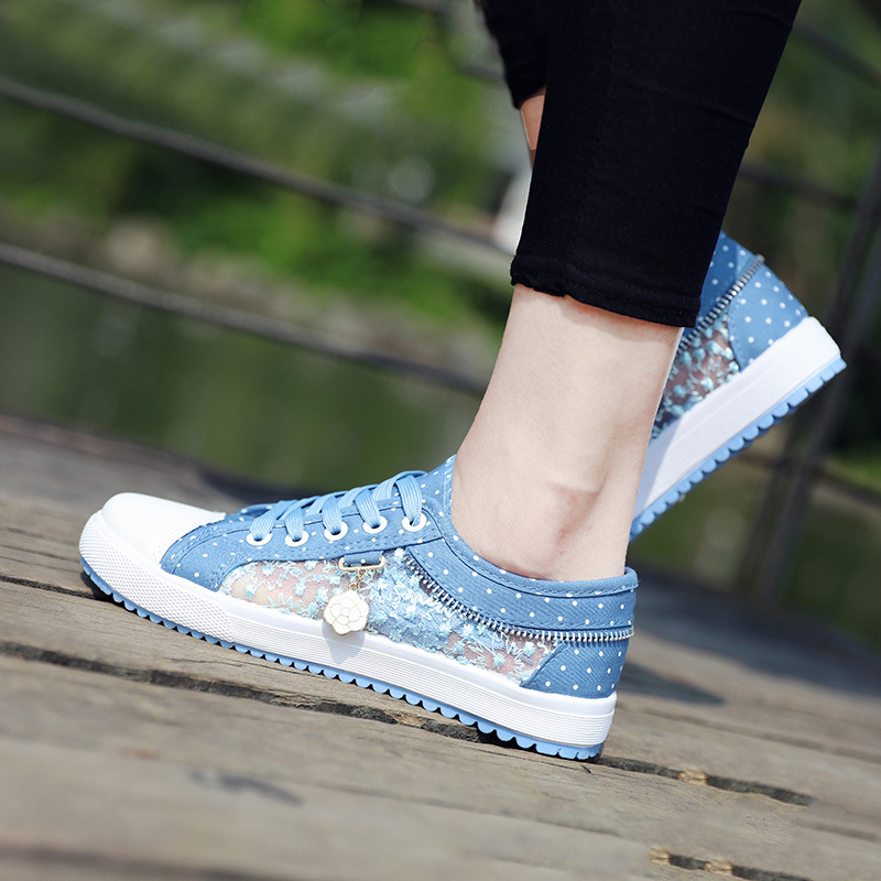 Summer women's hollow denim mesh shoes flat casual shoes