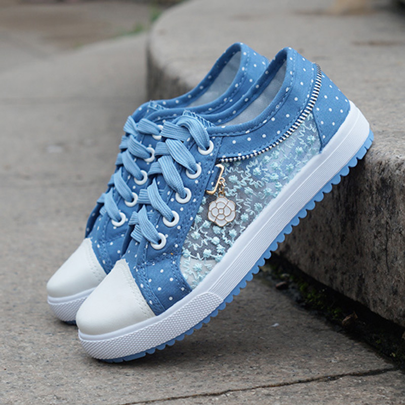 Summer women's hollow denim mesh shoes flat casual shoes