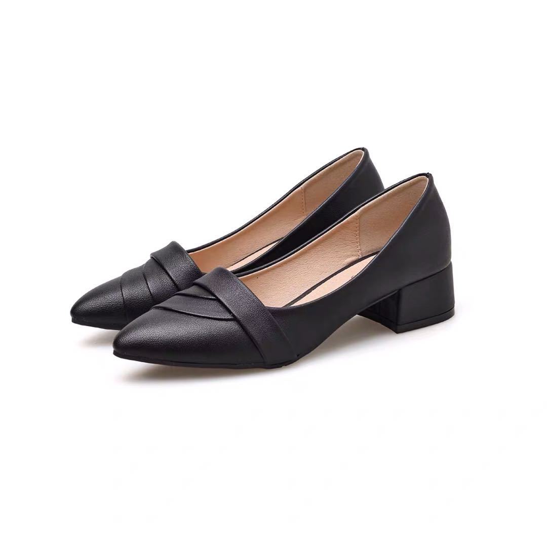 New thick-heel pointed shoes mid-heel all-match women's single shoes high-heeled shoes
