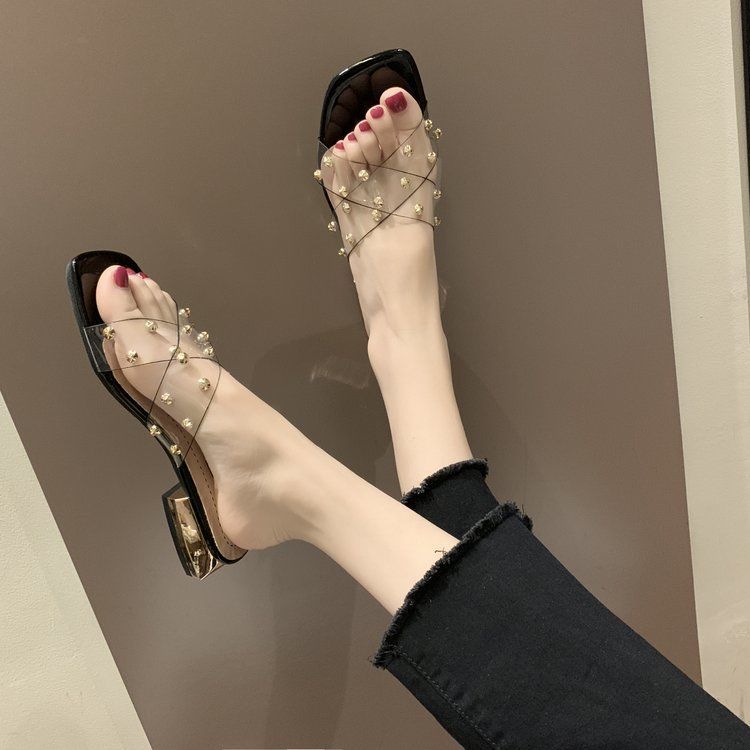 Slippers women's fashion thick heel women's transparent slippers