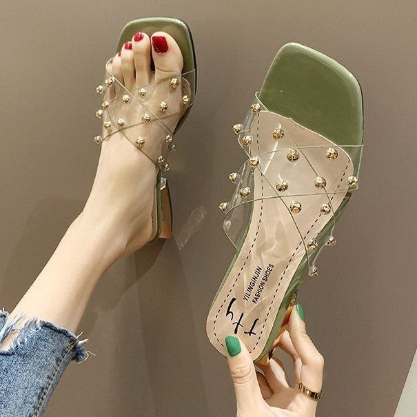 Slippers women's fashion thick heel women's transparent slippers