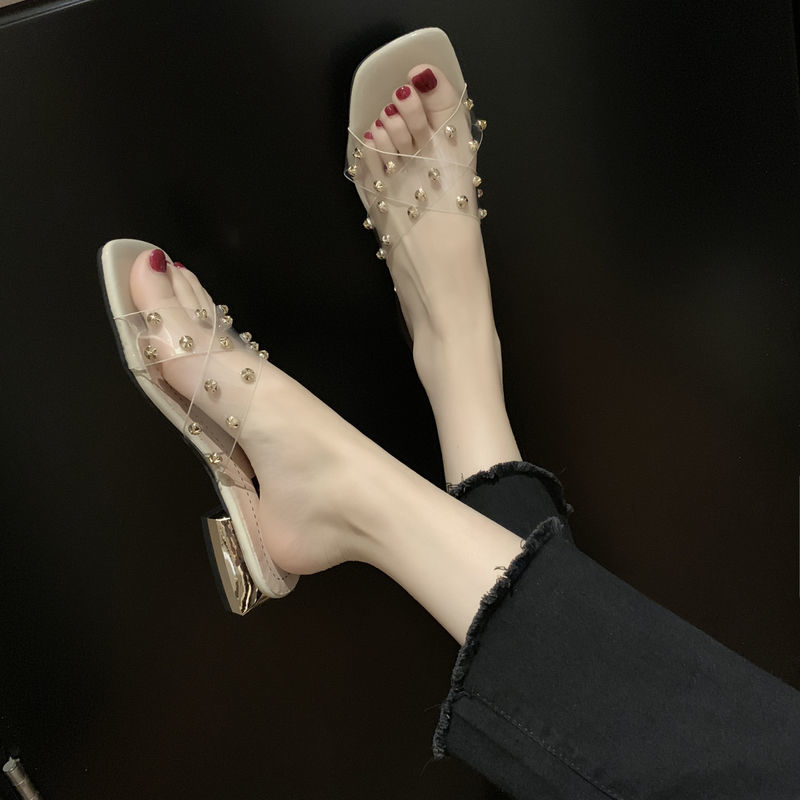 Slippers women's fashion thick heel women's transparent slippers