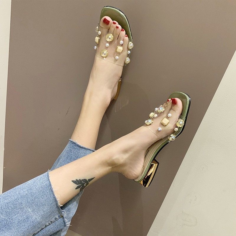 Slippers women's fashion thick heel women's transparent slippers