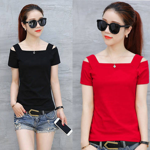 Summer women's short-sleeved t-shirt with a thin collar and thin top t-shirt
