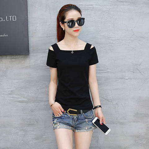 Summer women's short-sleeved t-shirt with a thin collar and thin top t-shirt