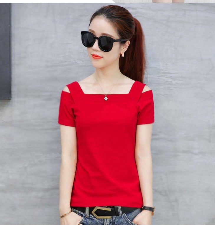 Summer women's short-sleeved t-shirt with a thin collar and thin top t-shirt