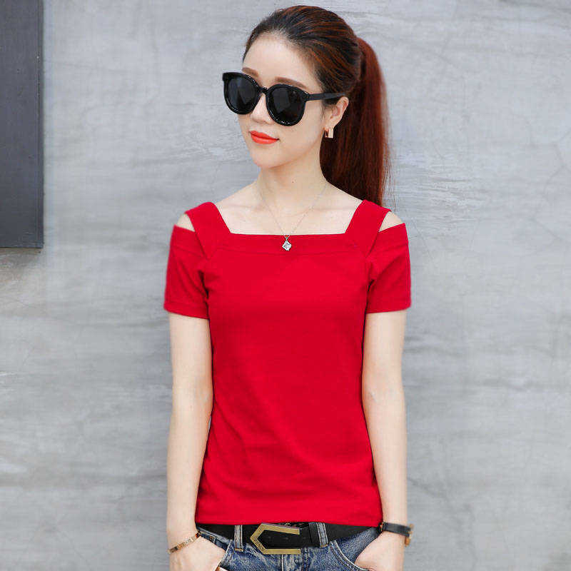 Summer women's short-sleeved t-shirt with a thin collar and thin top t-shirt