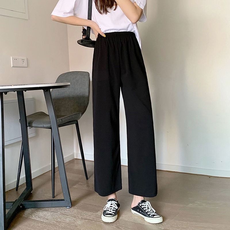 Spring and summer cropped trousers for female students loose and breathable sports wide-leg pants