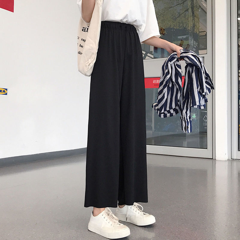 Spring and summer cropped trousers for female students loose and breathable sports wide-leg pants