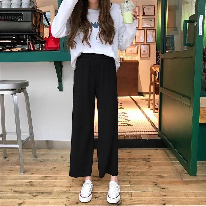 Spring and summer cropped trousers for female students loose and breathable sports wide-leg pants