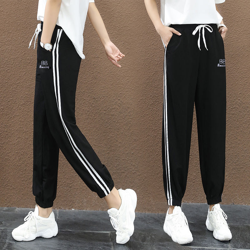 Summer new style ice silk cotton sweatpants student loose all-match casual nine-point harem pants