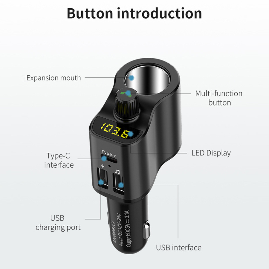 Car Bluetooth FM transmitter 3usb charger Wireless handsfree