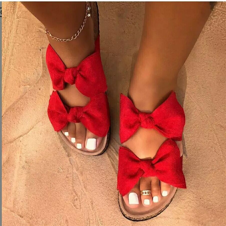 Fashion Online 2020 Black Women's Sandals Lady's Shoes Bow Flat Bottom Girl's sandals