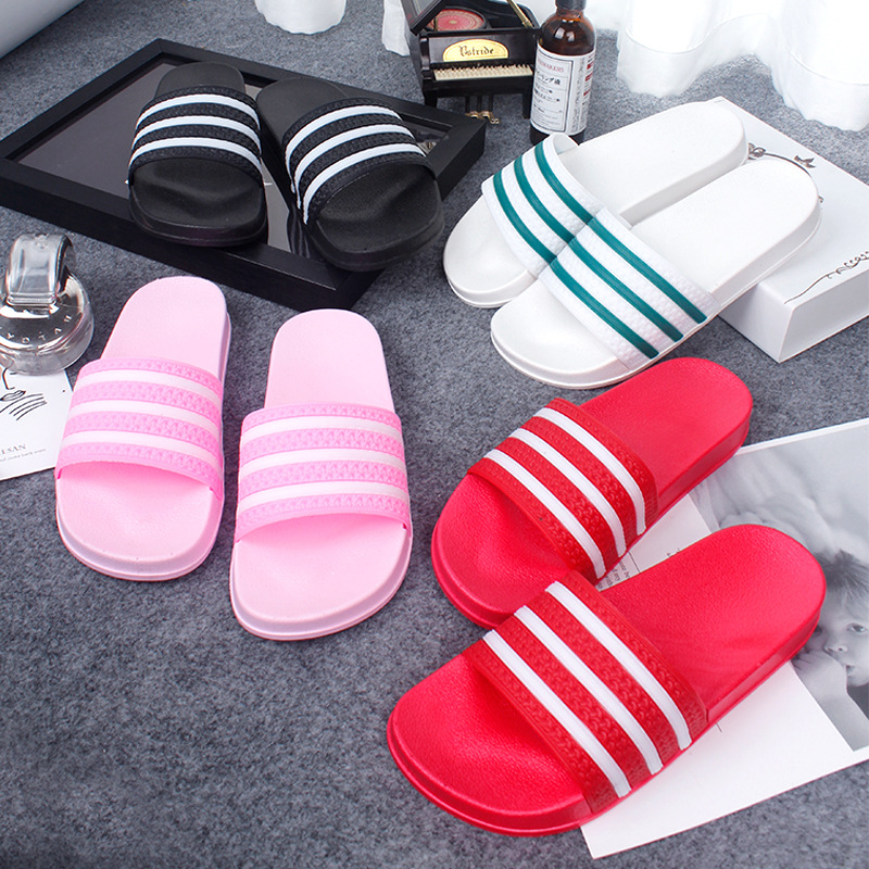 Household Shoes men's simple striped slippers women's sandals couple indoor antiskid bath slippers